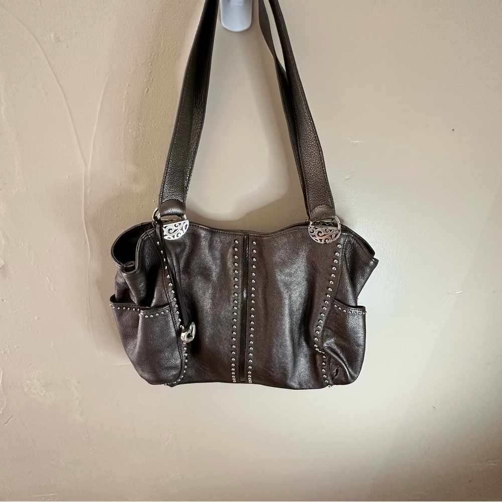 Brighton Pretty Tough Andie Metallic Studded Leather Tote Bag Purse